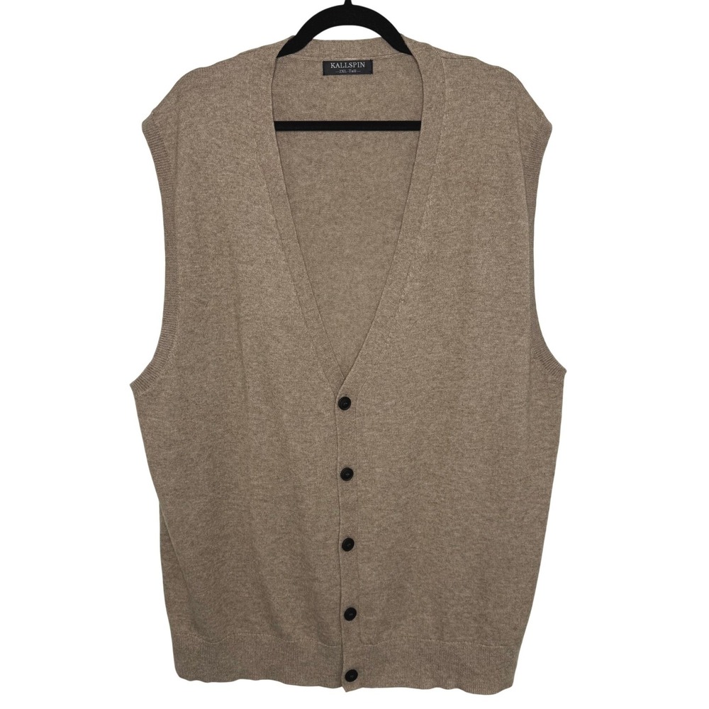 Kallspin Cardigan Vest Tan Cashmere Wool Blend Preppy Academic Tall 2XL